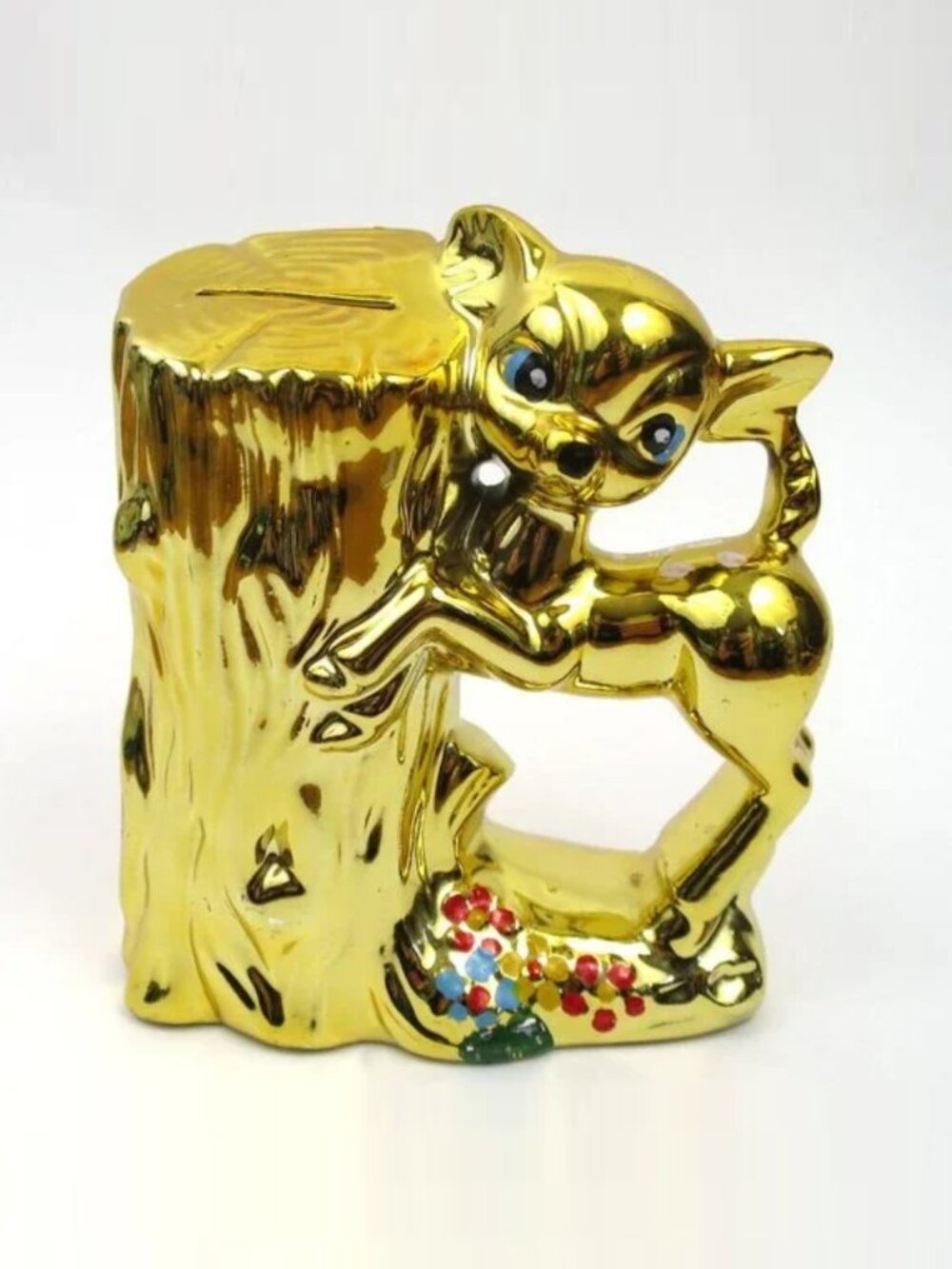 Vintage Gold Tone Fawn Piggy Bank